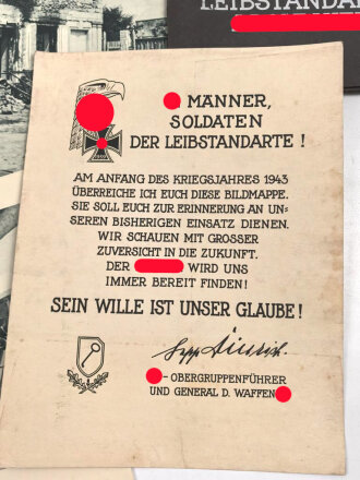 "Soldaten der Leibstandarte SS Adolf Hitler" Erinnerungsmappe vollständig mit 15 Drucken sowie einem Vorsatzblatt. Gebraucht, guter Gesamtzustand