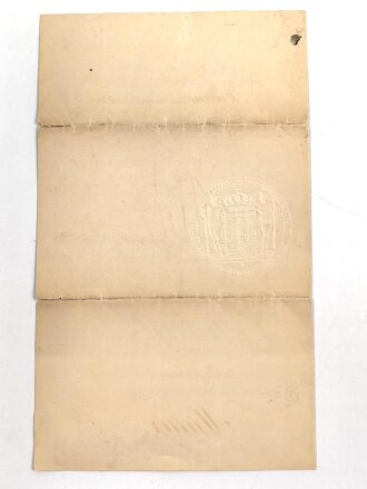Kaiser Wilhelm II, eigenhändige Unterschrift auf meiner Bestallung zum Major der Infanterie. Datiert 1905, mehrfach gefaltet, an den Falten zum Teil eingerissen