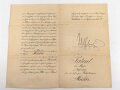 Kaiser Wilhelm II, eigenhändige Unterschrift auf meiner Bestallung zum Major der Infanterie. Datiert 1905, mehrfach gefaltet, an den Falten zum Teil eingerissen