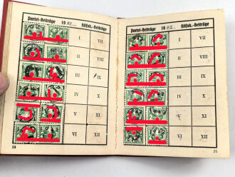 NSDAP Mitgliedsbuch Ausgabe 1935. Ausgestellt im Februar 1936 auf einen Angehörigen der SA. Uniformfoto , Marken und Spenden geklebt bis 1944. Dazu seine Mitgliedsbescheinigung von 1933