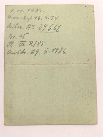 NSDAP Mitgliedsbuch Ausgabe 1935. Ausgestellt im Februar 1936 auf einen Angehörigen der SA. Uniformfoto , Marken und Spenden geklebt bis 1944. Dazu seine Mitgliedsbescheinigung von 1933