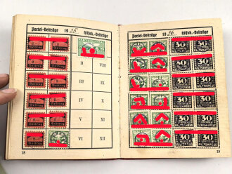 NSDAP Mitgliedsbuch Ausgabe 1935. Ausgestellt im Februar 1936 auf einen Angehörigen der SA. Uniformfoto , Marken und Spenden geklebt bis 1944. Dazu seine Mitgliedsbescheinigung von 1933