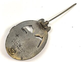 Panzerkampfabzeichen in bronze, Zink bronziert. Hersteller Frank & Reif Stuttgart