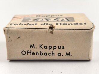 "Zaza" Händereinigungsmittel, Originalverpackt, Maße etwa 4,5 x 6 x 2,5cm, RIF Genehmigung erteilt 1942 " RIF = Reichsstelle für Industrielle Fette und Waschmittel"