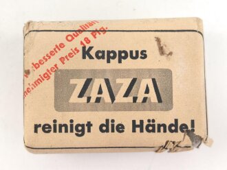 "Zaza" Händereinigungsmittel, Originalverpackt, Maße etwa 4,5 x 6 x 2,5cm, RIF Genehmigung erteilt 1942 " RIF = Reichsstelle für Industrielle Fette und Waschmittel"