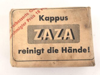 "Zaza" Händereinigungsmittel, Originalverpackt, Maße etwa 4,5 x 6 x 2,5cm, RIF Genehmigung erteilt 1942 " RIF = Reichsstelle für Industrielle Fette und Waschmittel"