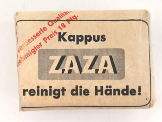 "Zaza" Händereinigungsmittel, Originalverpackt, Maße etwa 4,5 x 6 x 2,5cm, RIF Genehmigung erteilt 1942 " RIF = Reichsstelle für Industrielle Fette und Waschmittel"