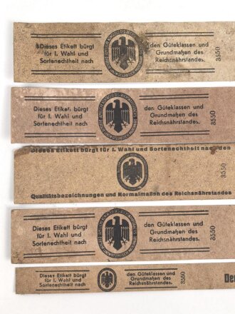 Reichsnährstand , Fünf Pappetiketten für...
