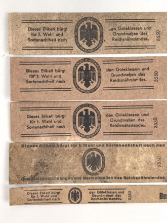 Reichsnährstand , Fünf Pappetiketten für...
