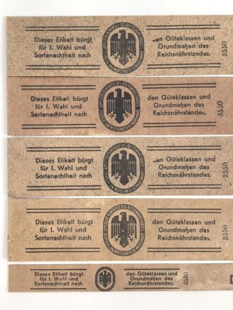 Reichsnährstand , Fünf Pappetiketten für...