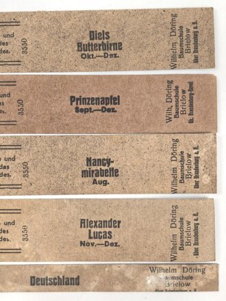 Reichsnährstand , Fünf Pappetiketten für Obstkonserven