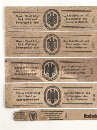 Reichsnährstand , Fünf Pappetiketten für...