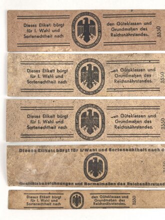 Reichsnährstand , Fünf Pappetiketten für...