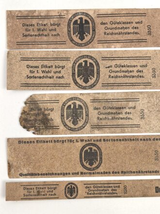 Reichsnährstand , Fünf Pappetiketten für...