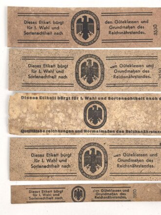 Reichsnährstand , Fünf Pappetiketten für...