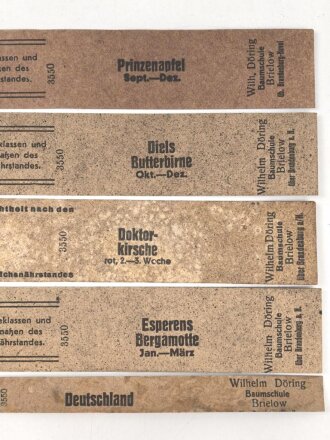 Reichsnährstand , Fünf Pappetiketten für Obstkonserven