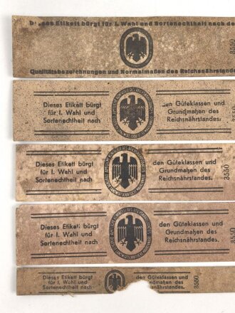 Reichsnährstand , Fünf Pappetiketten für...