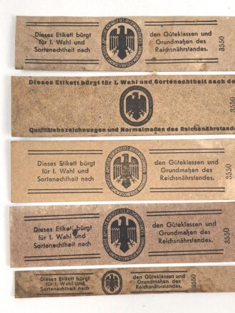 Reichsnährstand , Fünf Pappetiketten für...