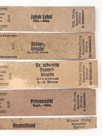 Reichsnährstand , Fünf Pappetiketten für Obstkonserven