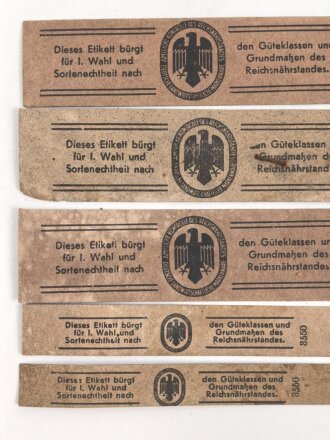 Reichsnährstand , Fünf Pappetiketten für...