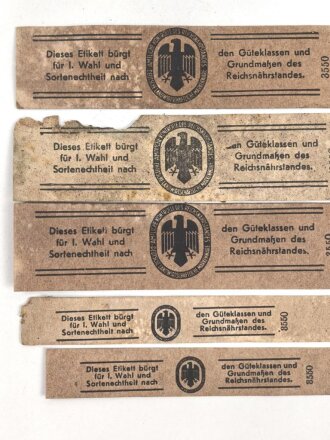 Reichsnährstand , Fünf Pappetiketten für...