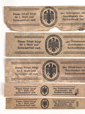 Reichsnährstand , Fünf Pappetiketten für...