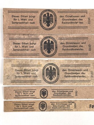 Reichsnährstand , Fünf Pappetiketten für...