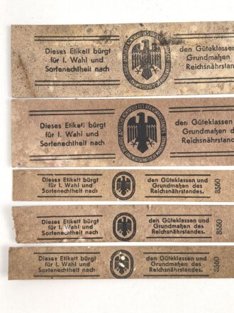 Reichsnährstand , Fünf Pappetiketten für...