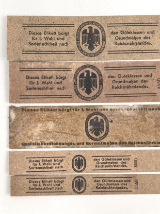 Reichsnährstand , Fünf Pappetiketten für...