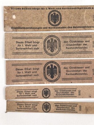 Reichsnährstand , Fünf Pappetiketten für...