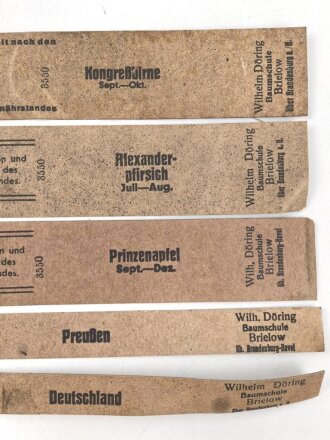 Reichsnährstand , Fünf Pappetiketten für Obstkonserven