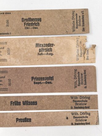 Reichsnährstand , Fünf Pappetiketten für Obstkonserven