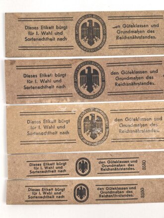 Reichsnährstand , Fünf Pappetiketten für...