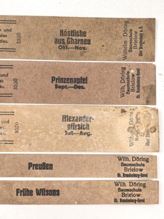 Reichsnährstand , Fünf Pappetiketten für Obstkonserven