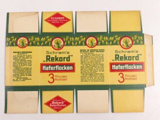 Verpackung " Schram´s Rekord Haferflocken " Maße 19 x 24,5cm, ungebrauchtes Firmenmuster