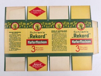 Verpackung " Schram´s Rekord Haferflocken " Maße 19 x 24,5cm, ungebrauchtes Firmenmuster