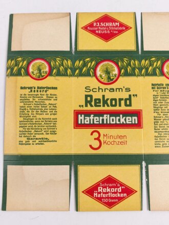 Verpackung " Schram´s Rekord Haferflocken " Maße 19 x 24,5cm, ungebrauchtes Firmenmuster