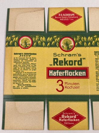 Verpackung " Schram´s Rekord Haferflocken " Maße 19 x 24,5cm, ungebrauchtes Firmenmuster