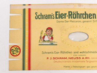 Verpackung " Schram´s Eier-Röhrchen" Maße 15 x 29 cm, ungebrauchtes Firmenmuster