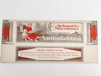 Verpackung " Schram´s Maccaroni " Maße 14 x 31cm, ungebrauchtes Firmenmuster
