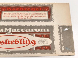 Verpackung " Schram´s Maccaroni " Maße 14 x 31cm, ungebrauchtes Firmenmuster