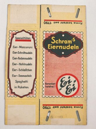 Verpackung " Schram´s Eiernudeln " Maße 12,5 x 19cm, ungebrauchtes Firmenmuster