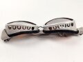 Getönte Brille mit Aluminiumrahmen, sieht man so immer wieder auf Fotos bei Angehörigen der Gebirgstruppe. Ungetragen, Gummiband ohne Funktion