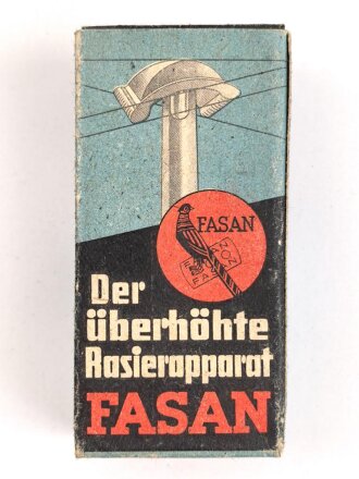 "FASAN" Rasierapparat aus weißer Preßmasse. Ungebraucht, in der originalen Umverpackung