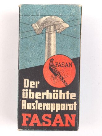"FASAN" Rasierapparat aus weißer Preßmasse. Ungebraucht, in der originalen Umverpackung