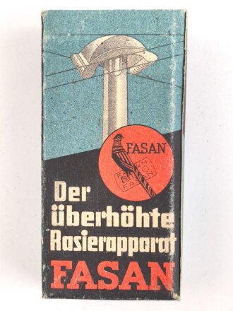 "FASAN" Rasierapparat aus weißer Preßmasse. Ungebraucht, in der originalen Umverpackung