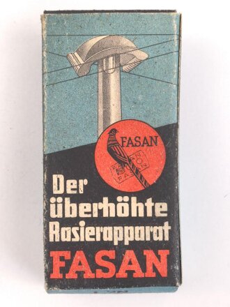 "FASAN" Rasierapparat aus weißer Preßmasse. Ungebraucht, in der originalen Umverpackung