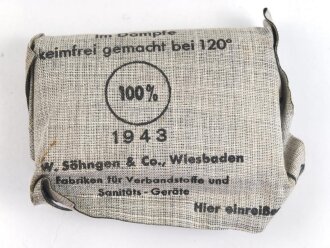 Verbandpäckchen kleines Modell datiert 1943 , gehört so unser anderem in Verbandkästen der Wehrmacht und des Luftschutz