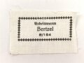 Reichsarbeitsdienst , Wäscheetikett für einen Arbeitsmann 8/164, ca. 4 x 6,5 cm, Textil, ungebraucht, sie erhalten ein( 1 ) Stück