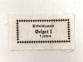 Reichsarbeitsdienst , Wäscheetikett für einen...